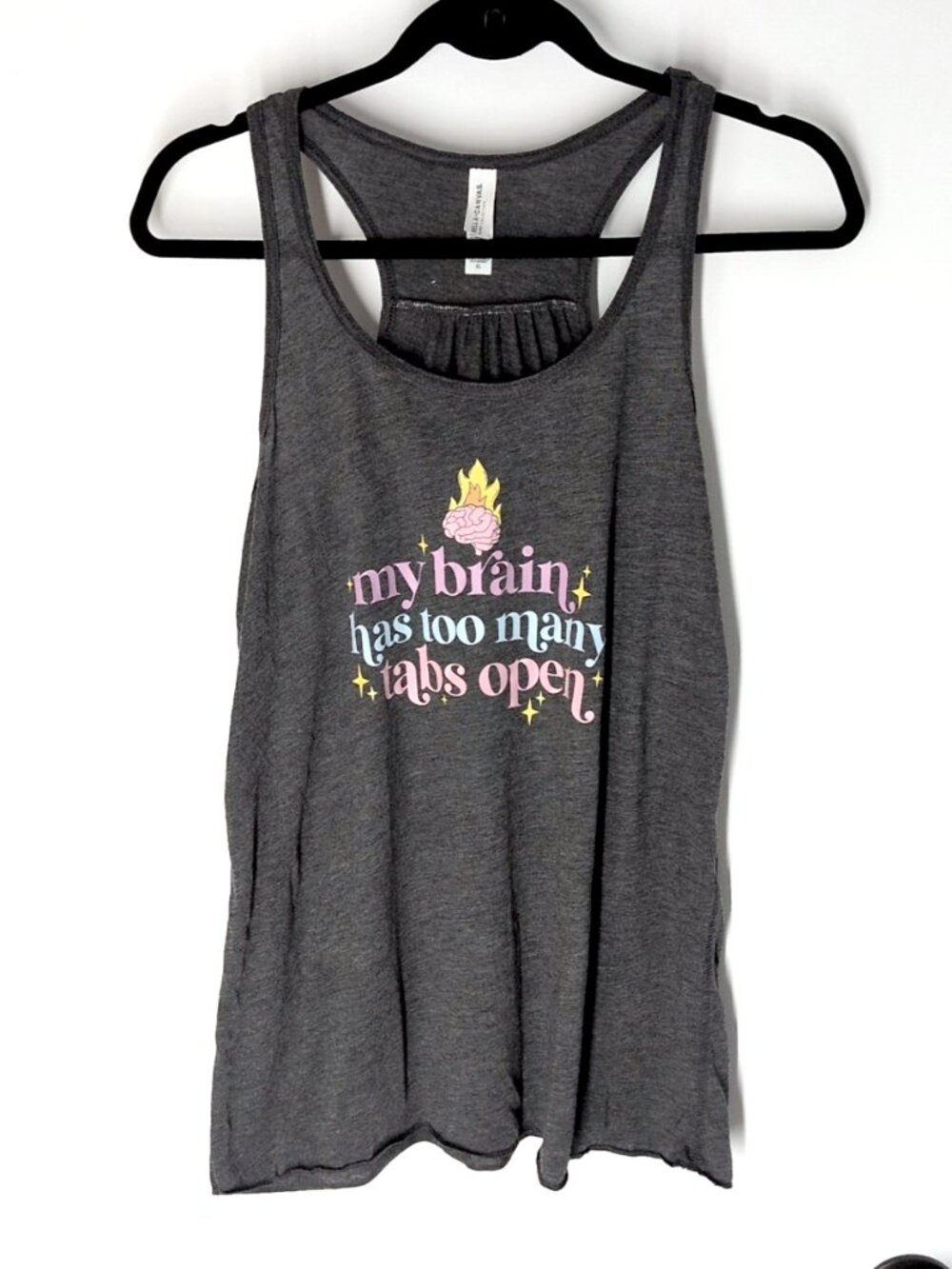 CVG gray/pastel racerback My Brain Has Too Many Tabs Open tank XL ADHD gym
